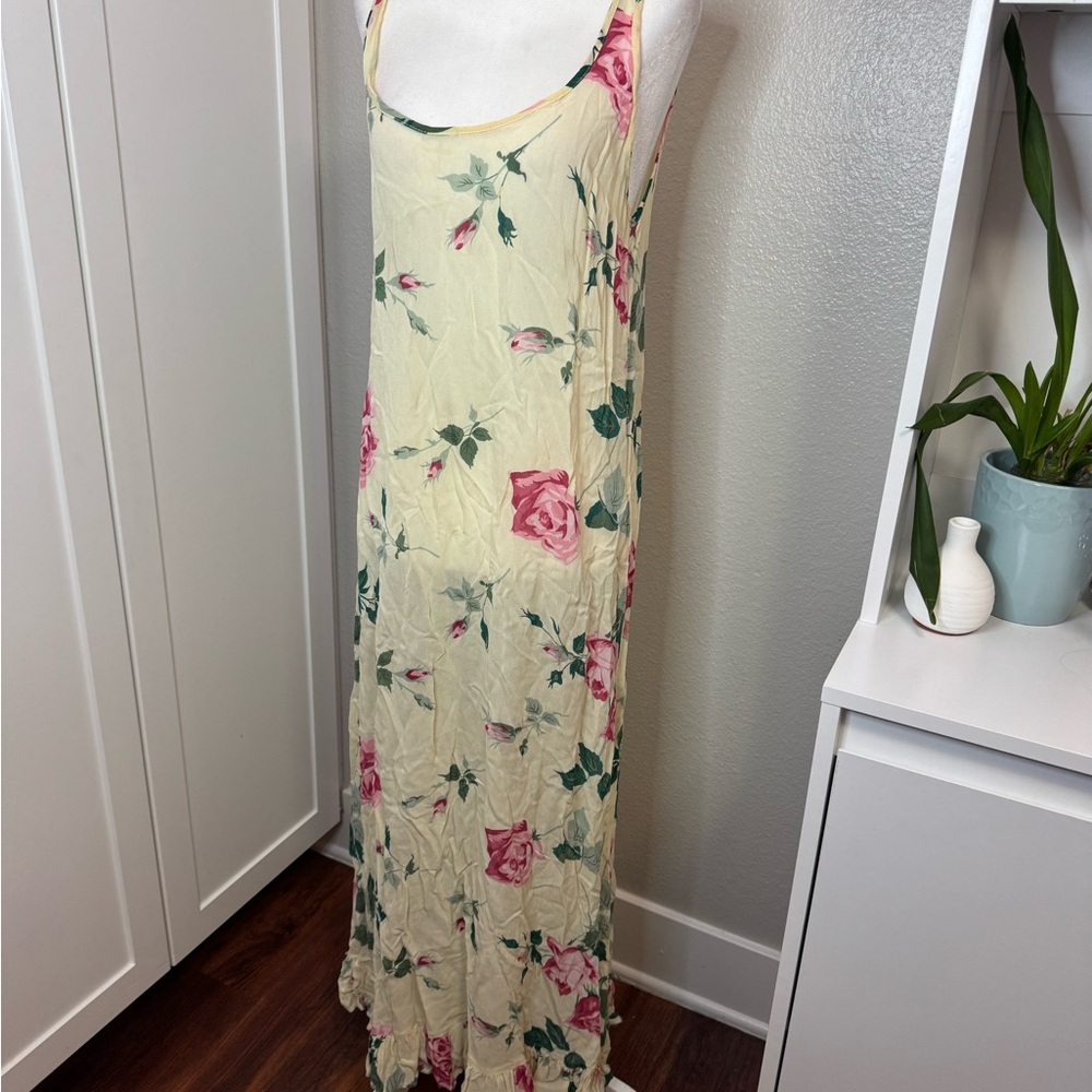 Vintage Floral Sleeveless Maxi Dress - Yellow and Pink Toots Pierre